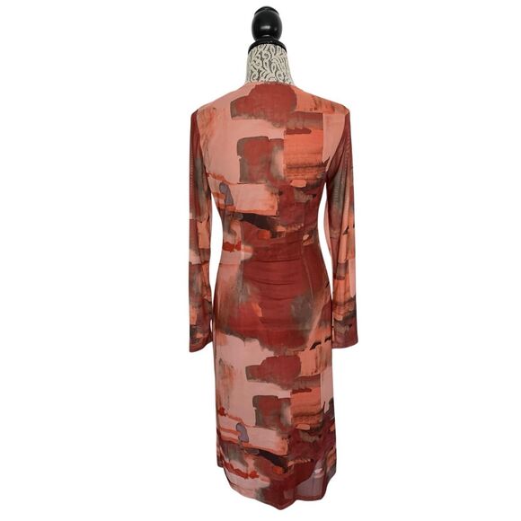 VICI Fall Baecation Printed Long Sleeve Mesh Midi Dress Red, Rust Size M - Picture 5 of 12